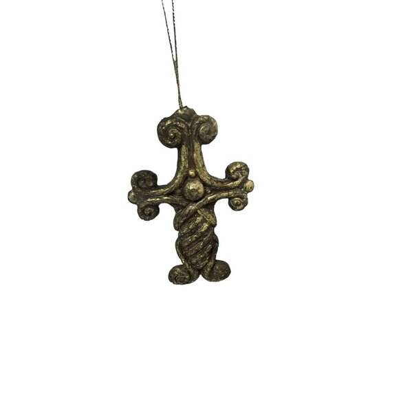 Christmas Ornament Wall Cross Resin Rustic Black Gold Home Decor 6' x 2" - Picture 4 of 4